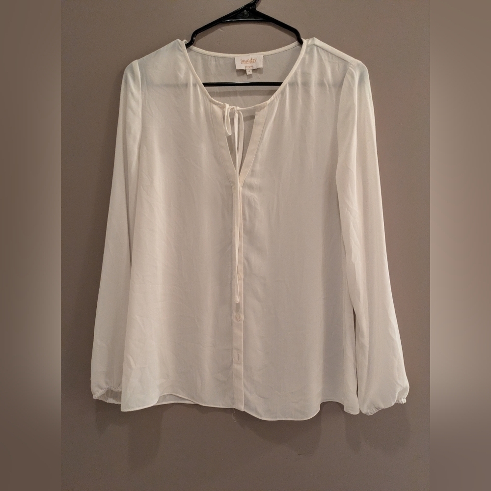 Laundry By Shelli Segal Cream Blouse with Tie Neck 4